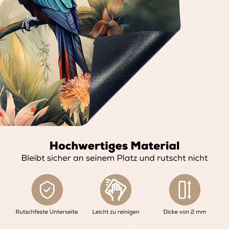 2-in-1 Herdabdeckplatte & Spritzschutz - Tukan - Vögel - Blumen - Natur - Dschungel - Toekan - Vogels - Bloemen - Natuur - Jungle Inductie beschemer met haakjes klein