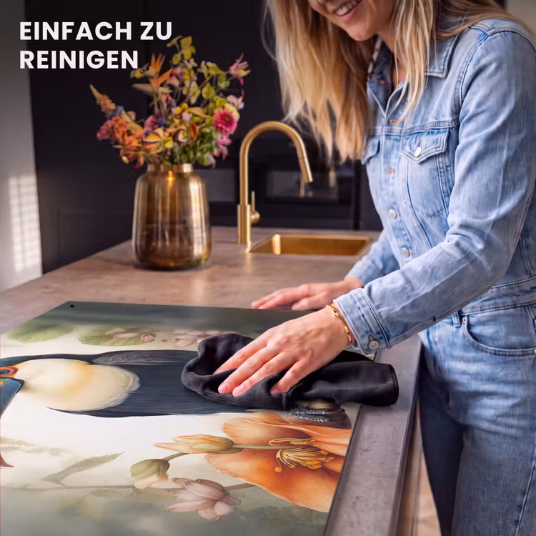 2-in-1 Herdabdeckplatte & Spritzschutz - Tukan - Vogel - Blumen - Pflanzen - Toekan - Vogel - Bloemen - Planten Inductie beschemer met haakjes klein