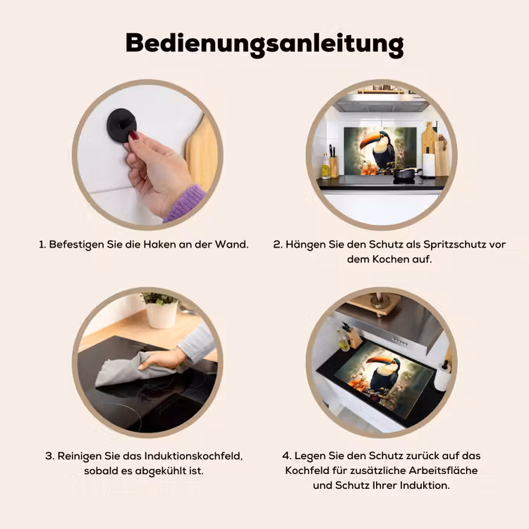 2-in-1 Herdabdeckplatte & Spritzschutz - Tukan - Vogel - Blumen - Pflanzen - Toekan - Vogel - Bloemen - Planten Inductie beschemer met haakjes klein