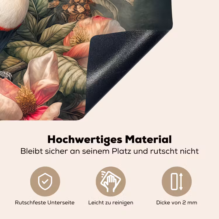 2-in-1 Herdabdeckplatte & Spritzschutz - Tukan - Vögel - Blumen - Pflanzen - Tropisch - Toekan - Vogels - Bloemen - Planten - Tropisch Inductie beschemer met haakjes klein