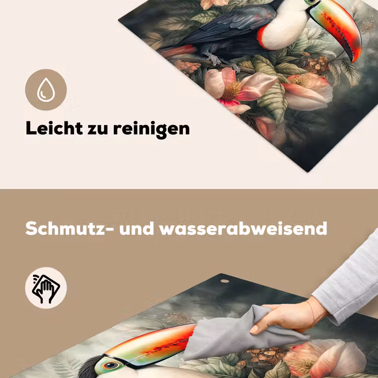 2-in-1 Herdabdeckplatte & Spritzschutz - Tukan - Vögel - Blumen - Pflanzen - Tropisch - Toekan - Vogels - Bloemen - Planten - Tropisch Inductie beschemer met haakjes klein