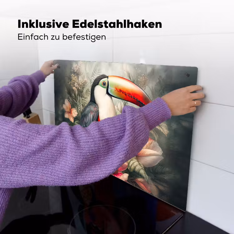 2-in-1 Herdabdeckplatte & Spritzschutz - Tukan - Vögel - Blumen - Pflanzen - Tropisch - Toekan - Vogels - Bloemen - Planten - Tropisch Inductie beschemer met haakjes klein