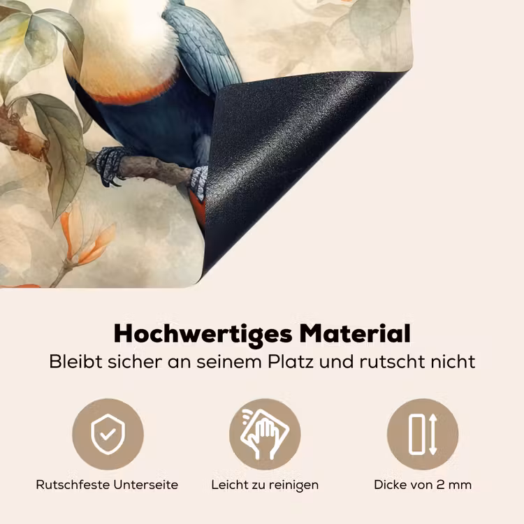 2-in-1 Herdabdeckplatte & Spritzschutz - Tukan - Vögel - Blumen - Zweig - Toekan - Vogels - Bloemen - Tak Inductie beschemer met haakjes klein