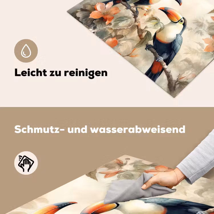 2-in-1 Herdabdeckplatte & Spritzschutz - Tukan - Vögel - Blumen - Zweig - Toekan - Vogels - Bloemen - Tak Inductie beschemer met haakjes klein