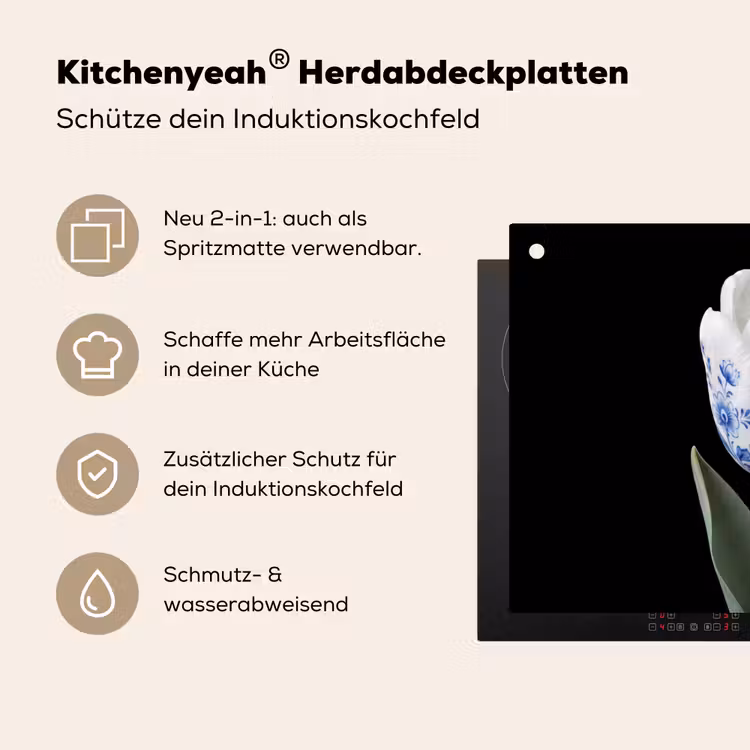 Tulp - Patroon - Blauw Inductie beschemer met haakjes klein -ky-usp-de