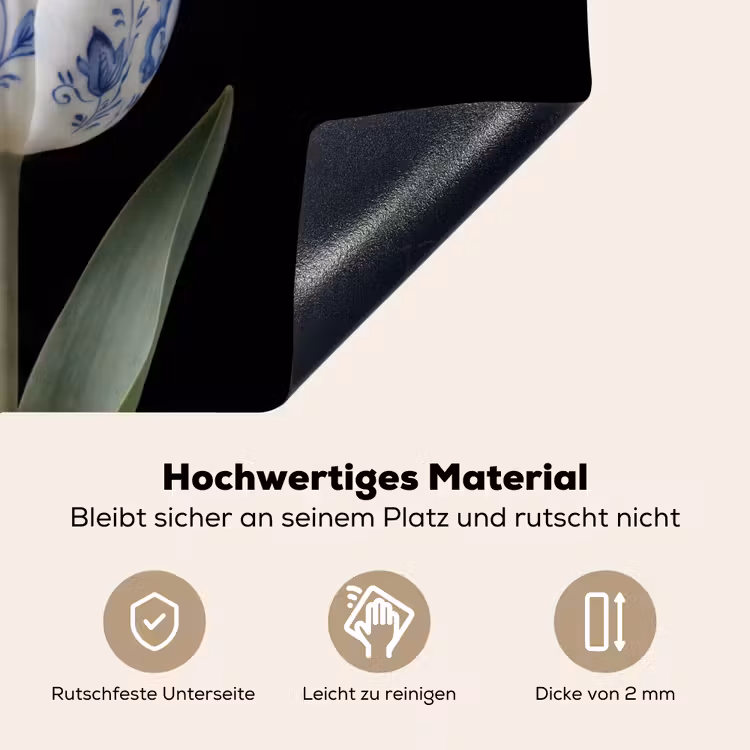 Tulp - Patroon - Blauw Inductie beschemer met haakjes klein -ky-onderkant-de