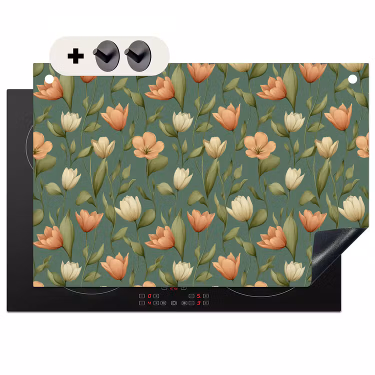2-in-1 Herdabdeckplatte & Spritzschutz - Tulpen - Botanisch - Grün - Tulpen - Botanisch - Groen Inductie beschemer met haakjes klein 777