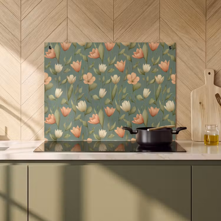 2-in-1 Herdabdeckplatte & Spritzschutz - Tulpen - Botanisch - Grün - Tulpen - Botanisch - Groen Inductie beschemer met haakjes klein 777