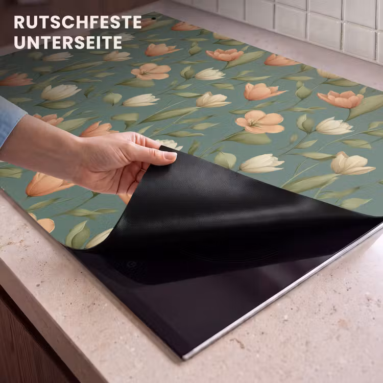 2-in-1 Herdabdeckplatte & Spritzschutz - Tulpen - Botanisch - Grün - Tulpen - Botanisch - Groen Inductie beschemer met haakjes klein 777
