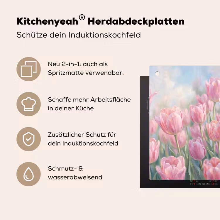 Tulpen - Veld - Lente - Roze Inductie beschemer met haakjes klein -ky-usp-de