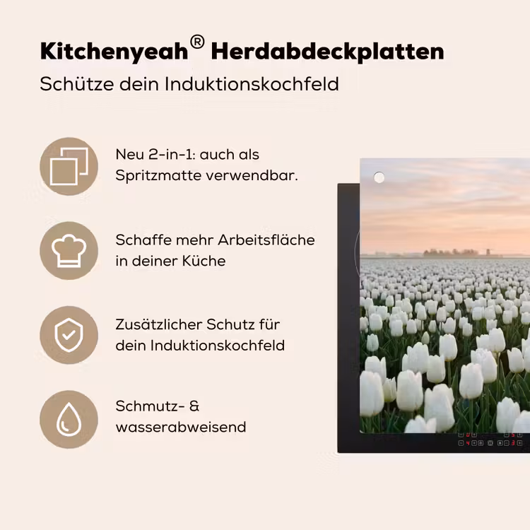 Tulpen - Landschap - Wit Inductie beschemer met haakjes klein -ky-usp-de