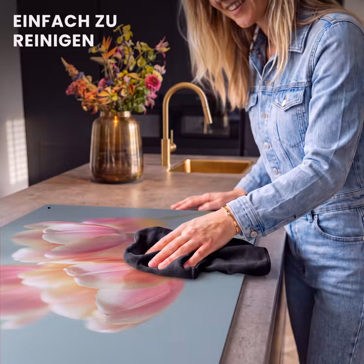 2-in-1 Herdabdeckplatte & Spritzschutz - Tulpen - Rosa - Stiele - Tulpen - Roze - Stelen Inductie beschemer met haakjes klein