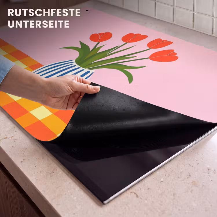 2-in-1 Herdabdeckplatte & Spritzschutz - Tulpen - Rosa - Vase - Tulpen - Roze - Vaas Inductie beschemer met haakjes klein