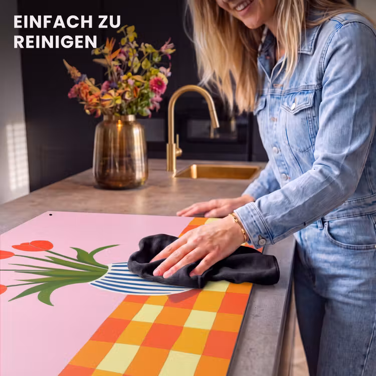 2-in-1 Herdabdeckplatte & Spritzschutz - Tulpen - Rosa - Vase - Tulpen - Roze - Vaas Inductie beschemer met haakjes klein
