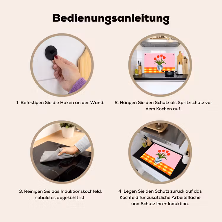 2-in-1 Herdabdeckplatte & Spritzschutz - Tulpen - Rosa - Vase - Tulpen - Roze - Vaas Inductie beschemer met haakjes klein