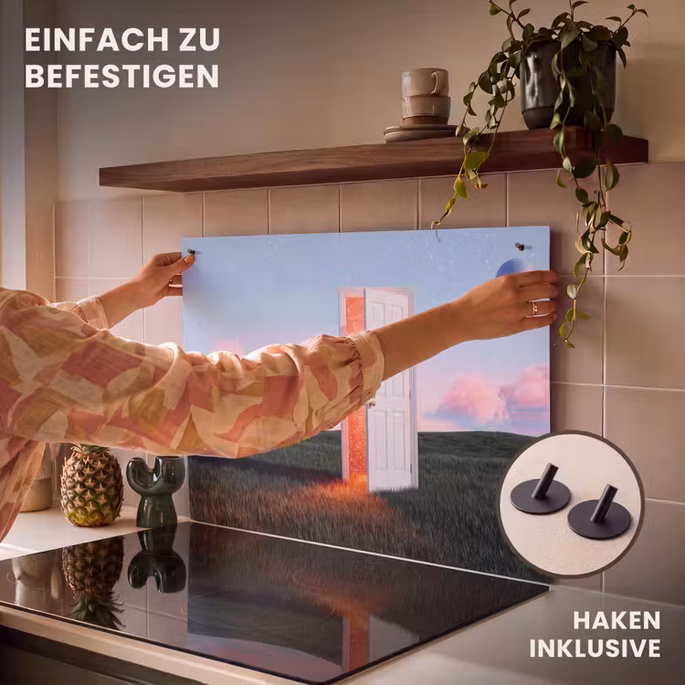 2-in-1 Herdabdeckplatte & Spritzschutz - Tür – Fantasie – Raum - Deur - Fantasie - Ruimte Inductie beschemer met haakjes klein