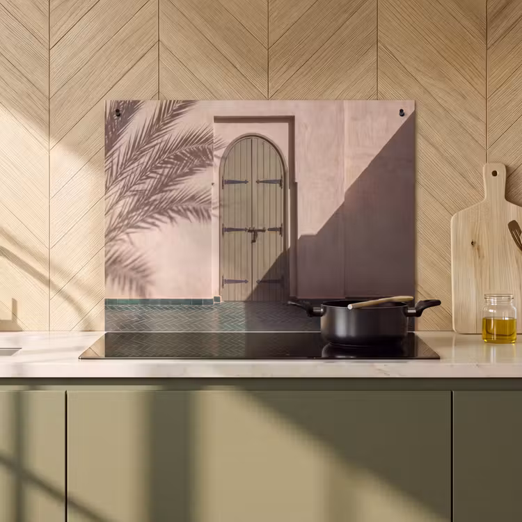 Deur - Hout - Architectuur - Groen - Rustiek Inductie beschemer met haakjes klein -sfeer2
