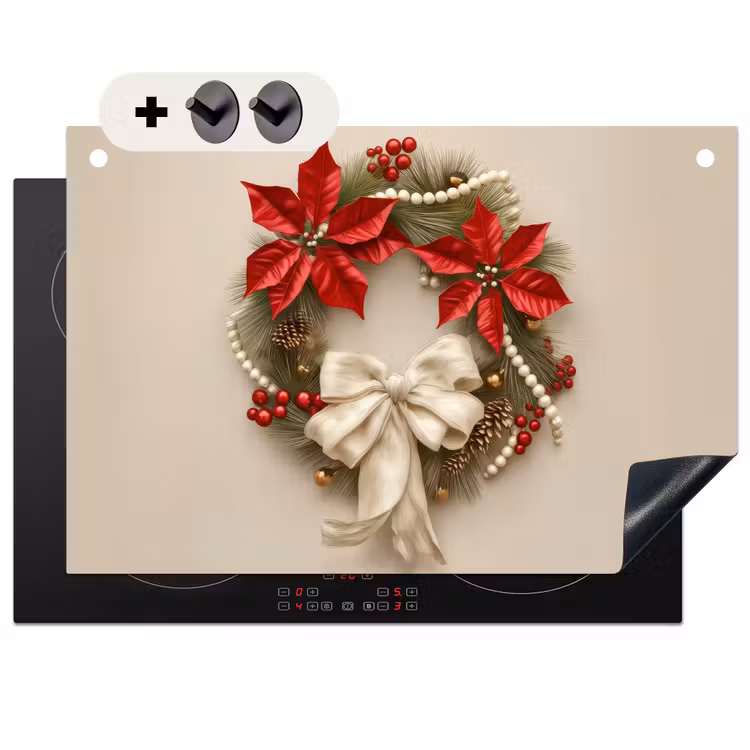 2-in-1 Herdabdeckplatte & Spritzschutz - Türkranz - Schleife - Weihnachten - Rot - Grün — 1
