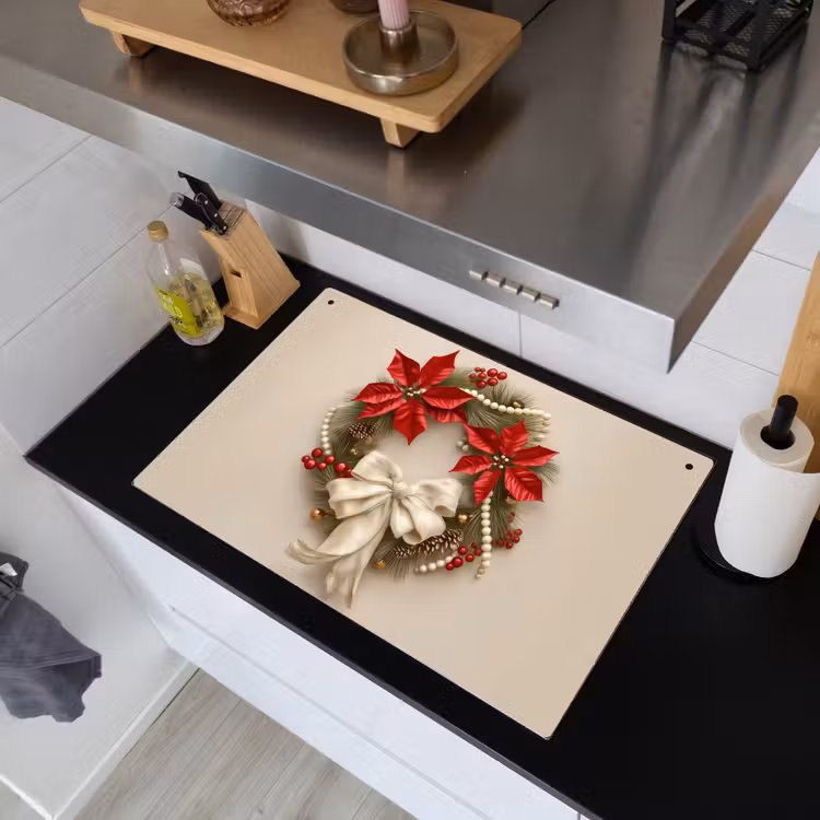 2-in-1 Herdabdeckplatte & Spritzschutz - Türkranz - Schleife - Weihnachten - Rot - Grün — 2