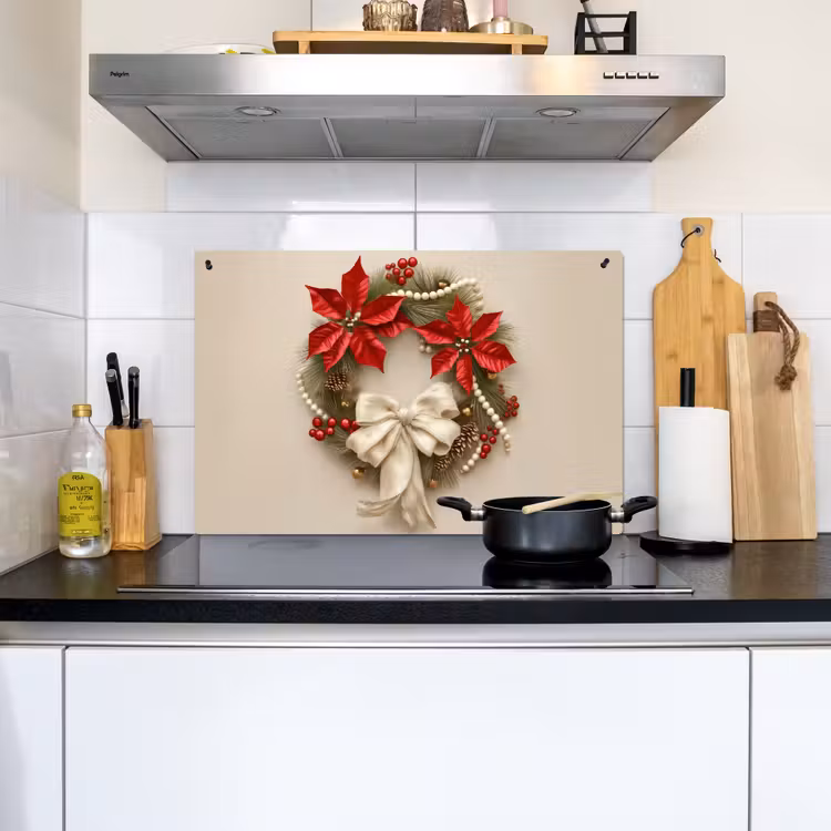 2-in-1 Herdabdeckplatte & Spritzschutz - Türkranz - Schleife - Weihnachten - Rot - Grün — 3