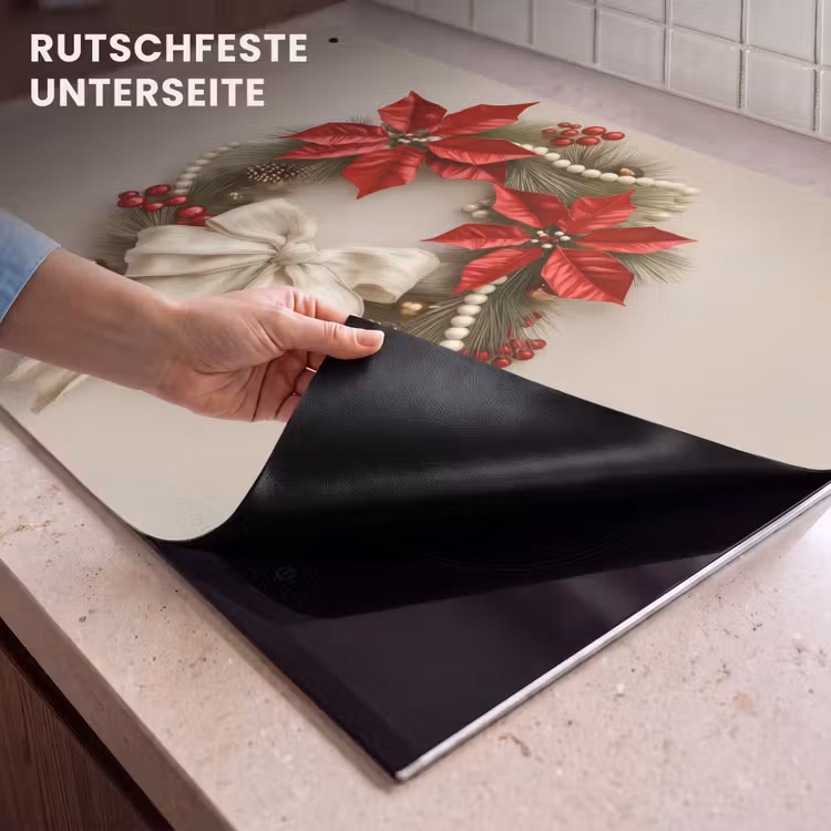 2-in-1 Herdabdeckplatte & Spritzschutz - Türkranz - Schleife - Weihnachten - Rot - Grün — 4