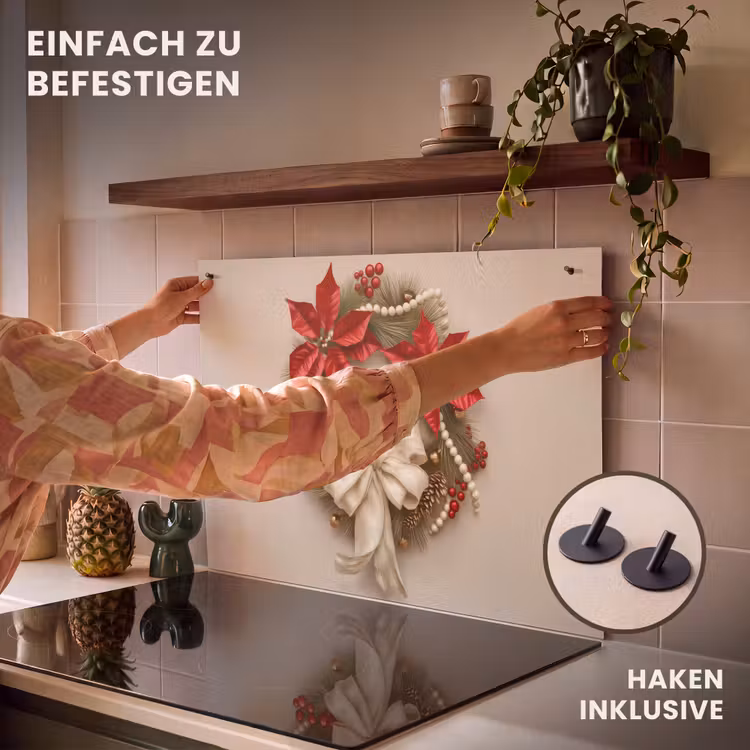 2-in-1 Herdabdeckplatte & Spritzschutz - Türkranz - Schleife - Weihnachten - Rot - Grün — 7