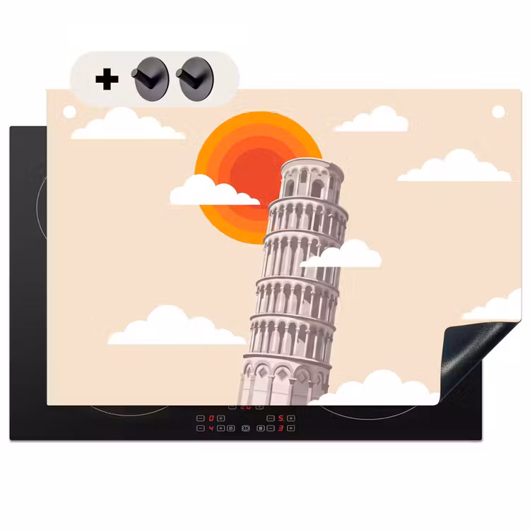 Toren - Pisa - Architectuur - Minimalistisch - Beige Inductie beschemer met haakjes klein -3d