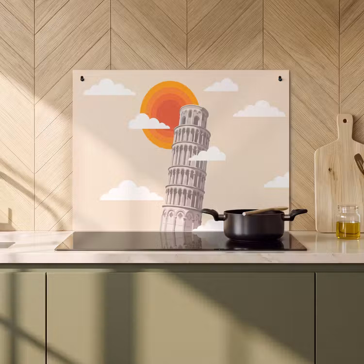 Toren - Pisa - Architectuur - Minimalistisch - Beige Inductie beschemer met haakjes klein -sfeer2