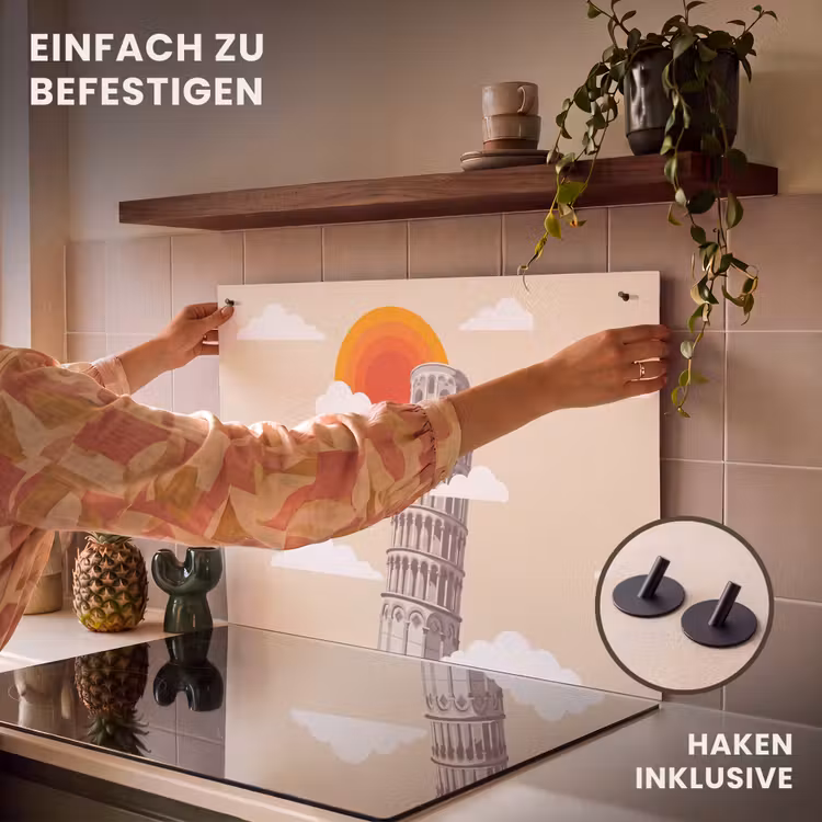 Toren - Pisa - Architectuur - Minimalistisch - Beige Inductie beschemer met haakjes klein -ky-ophangen-de