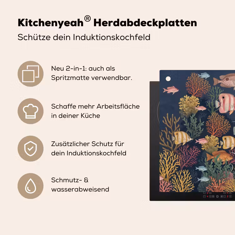 Onderwaterwereld - Vissen - Koraal - Illustratie - Kleurrijk Inductie beschemer met haakjes klein -ky-usp-de