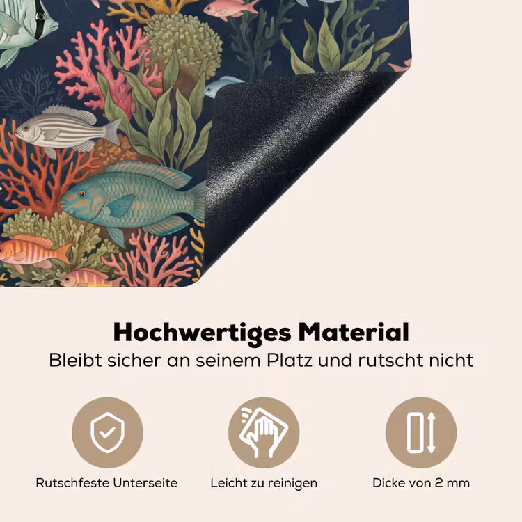 Onderwaterwereld - Vissen - Koraal - Illustratie - Kleurrijk Inductie beschemer met haakjes klein -ky-onderkant-de