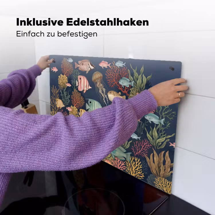 Onderwaterwereld - Vissen - Koraal - Illustratie - Kleurrijk Inductie beschemer met haakjes klein -ky-ophangen-de