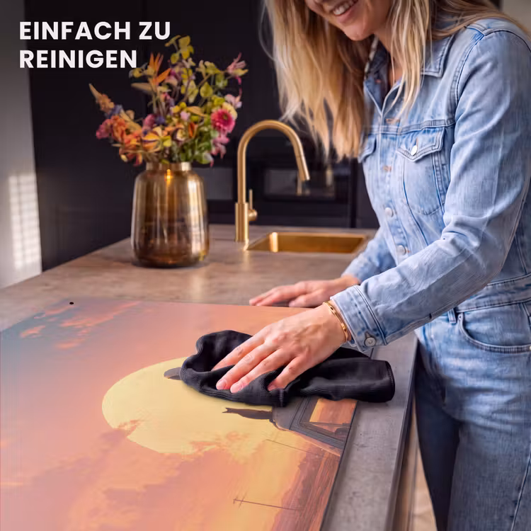2-in-1 Herdabdeckplatte & Spritzschutz - Van - Katze - Sonnenuntergang - Orange - Busje - Kat - Zonsondergang - Oranje Inductie beschemer met haakjes klein