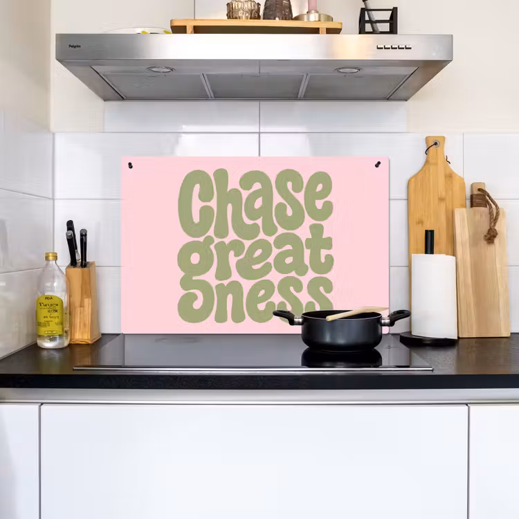 Chase greatness - Groen - Roze - Retro Inductie beschemer met haakjes klein -sfeer2