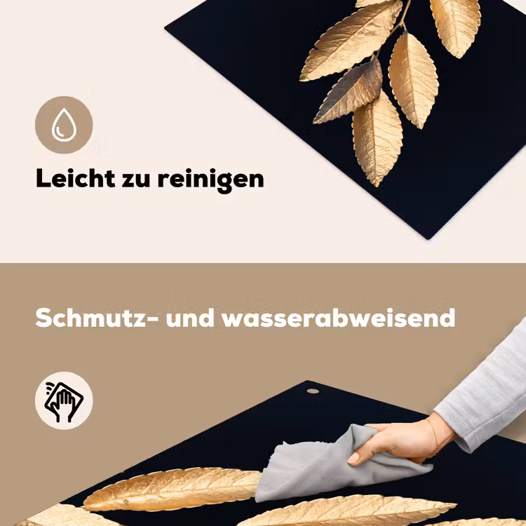 2-in-1 Herdabdeckplatte & Spritzschutz - Vergoldetes Laubwerk - Verguld Bladwerk Inductie beschemer met haakjes klein