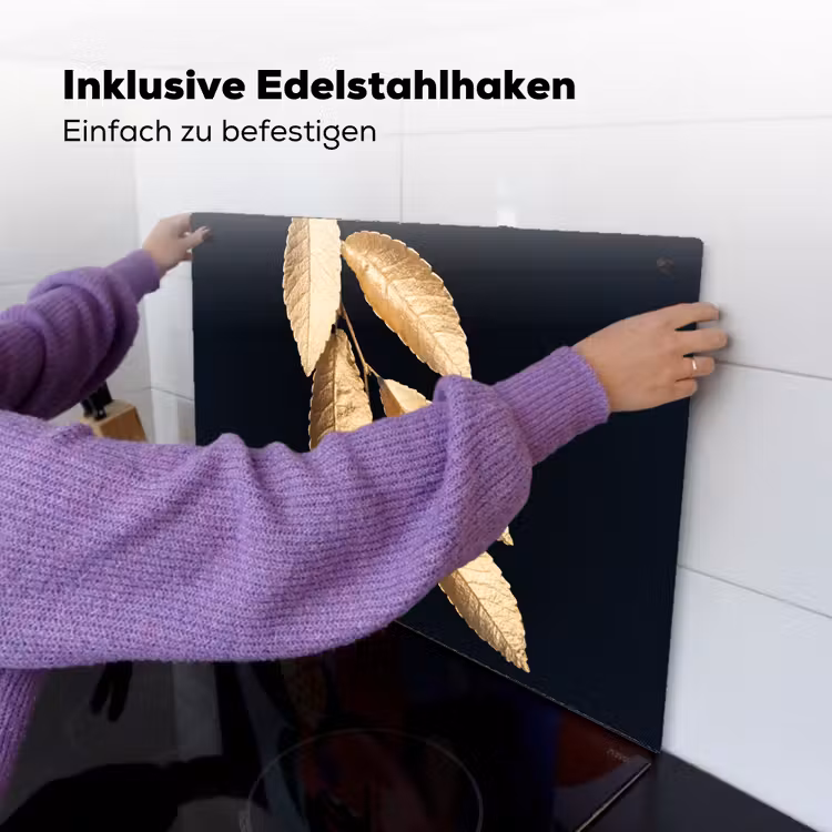 2-in-1 Herdabdeckplatte & Spritzschutz - Vergoldetes Laubwerk - Verguld Bladwerk Inductie beschemer met haakjes klein