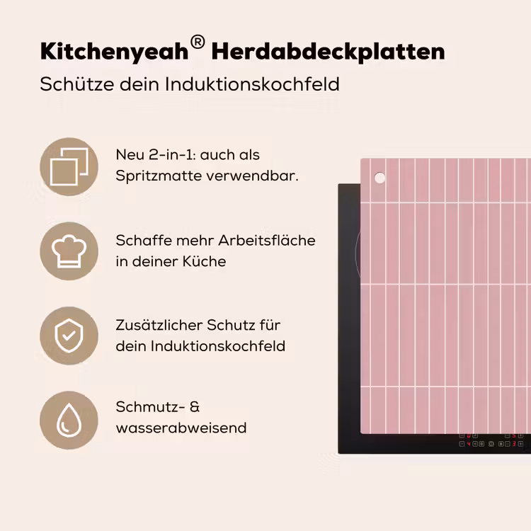 Verticaal - Wandtegel - Lichtroze Inductie beschemer met haakjes klein 777 -ky-usp-de