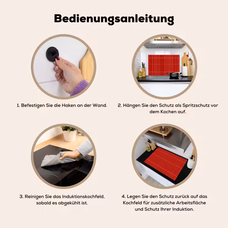Verticaal - Wandtegel - Helderrood Inductie beschemer met haakjes klein 777 -ky-gebruik-de