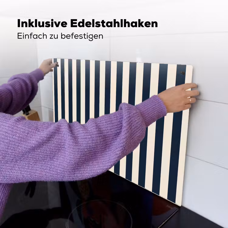 Verticale strepen - Blauw - Crème Inductie beschemer met haakjes klein 777 -ky-ophangen-de