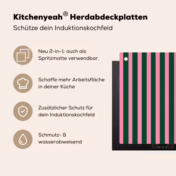 Verticale strepen - Groen - Roze Inductie beschemer met haakjes klein 777 -ky-usp-de
