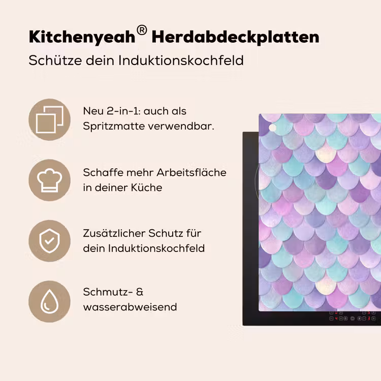 Dromerig - Zeemeermin - Pastel Inductie beschemer met haakjes klein 777 -ky-usp-de