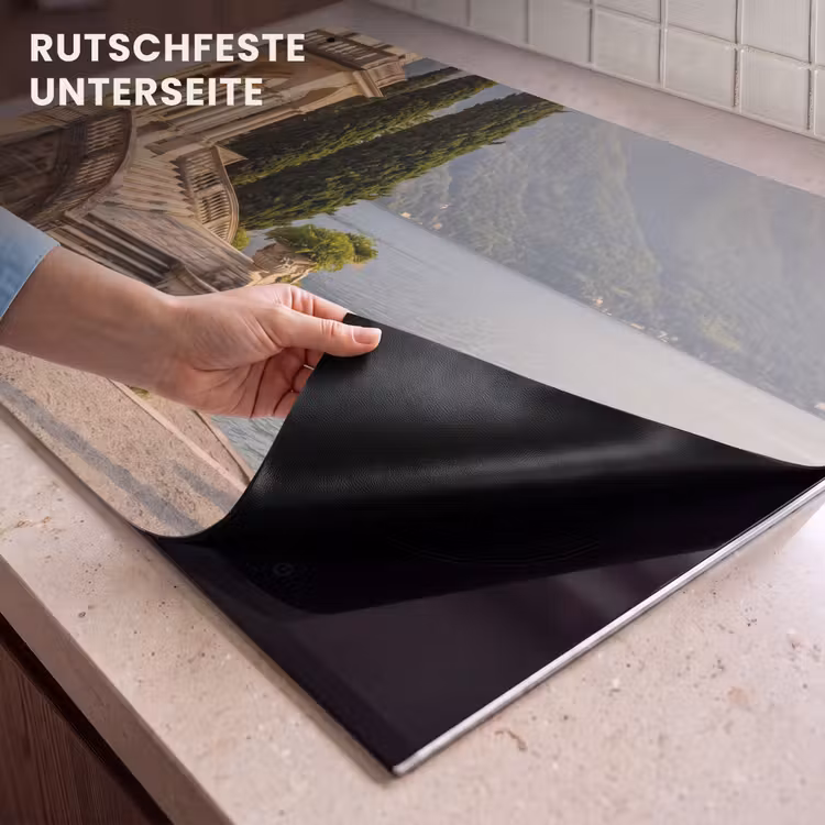 2-in-1 Herdabdeckplatte & Spritzschutz - Villa – Wasser – Treppen - Villa - water -trappen Inductie beschemer met haakjes klein