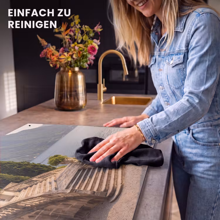 2-in-1 Herdabdeckplatte & Spritzschutz - Villa – Wasser – Treppen - Villa - water -trappen Inductie beschemer met haakjes klein