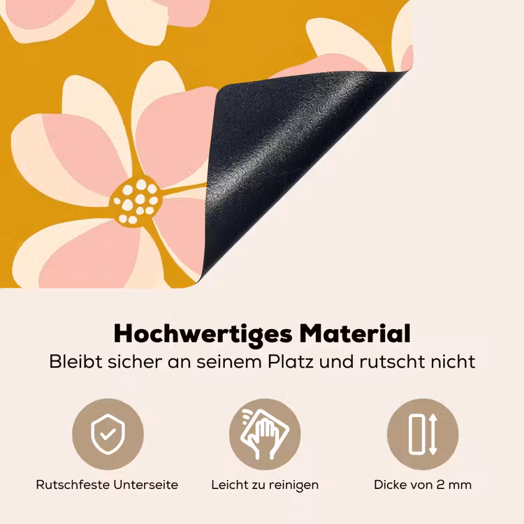 Vintage - Bloemen - Okergeel Inductie beschemer met haakjes klein 777 -ky-onderkant-de