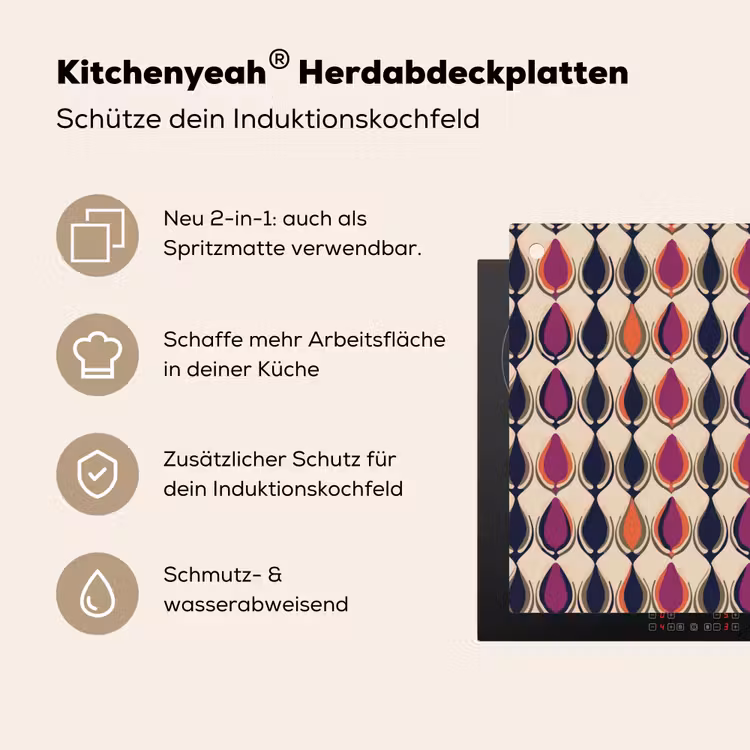 Vintage - Retro - Kleurrijk Inductie beschemer met haakjes klein 777 -ky-usp-de