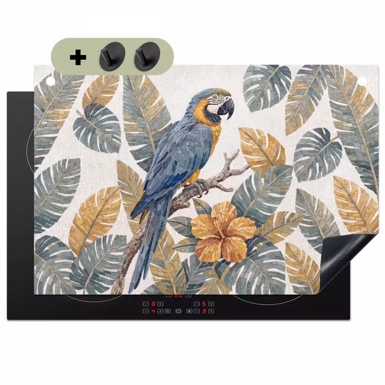 Vogel - Tak - Natuur - Mozaïek - Blauw Inductie beschemer met haakjes klein -3d