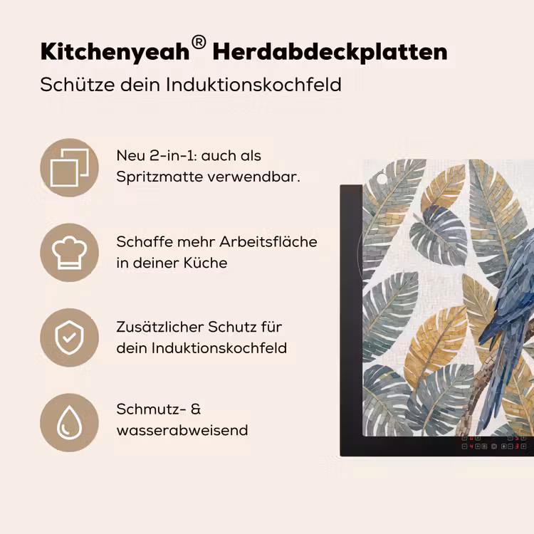 Vogel - Tak - Natuur - Mozaïek - Blauw Inductie beschemer met haakjes klein -ky-usp-de