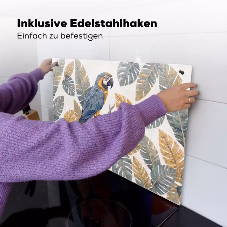 Vogel - Tak - Natuur - Mozaïek - Blauw Inductie beschemer met haakjes klein -ky-ophangen-de