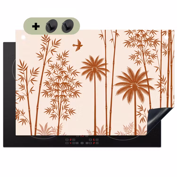Vogel - Boom - Tropisch - Minimalistisch - Bruin Inductie beschemer met haakjes klein -3d
