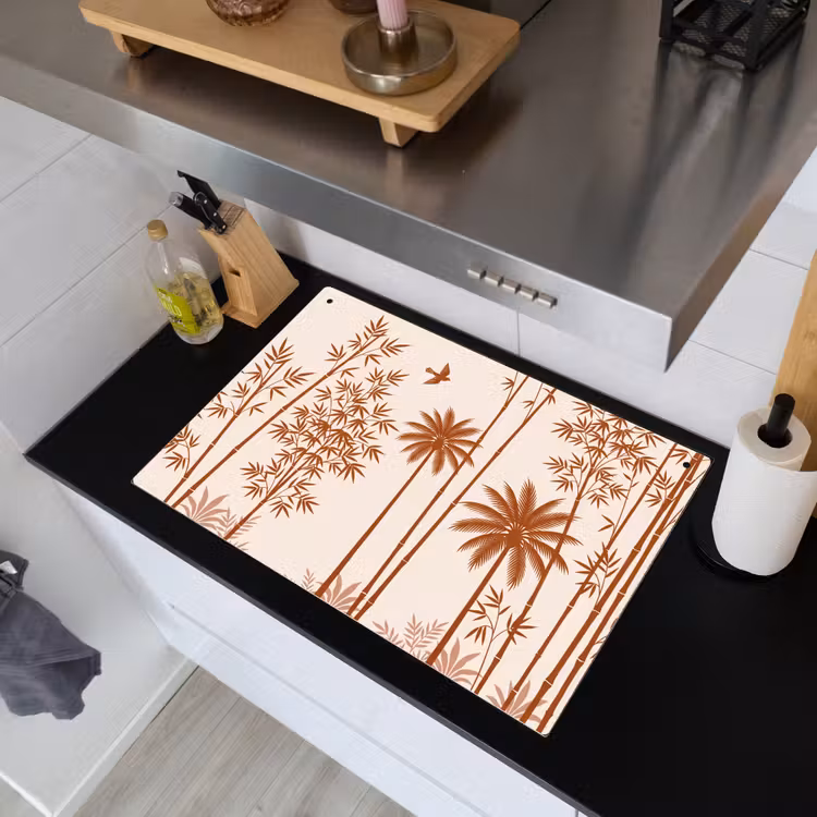 Vogel - Boom - Tropisch - Minimalistisch - Bruin Inductie beschemer met haakjes klein -sfeer1